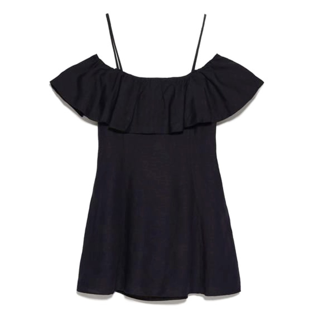 Zara Basic Cold Shoulder Spaghetti Strap Black Pu… - image 1